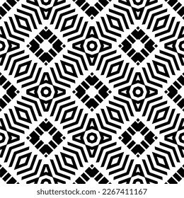 Vector geometric ornament in ethnic style. Seamless pattern with  abstract shapes,Black and white color. Repeating pattern for decor, textile and fabric.