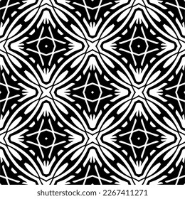 Vector geometric ornament in ethnic style. Seamless pattern with  abstract shapes,Black and white color. Repeating pattern for decor, textile and fabric.