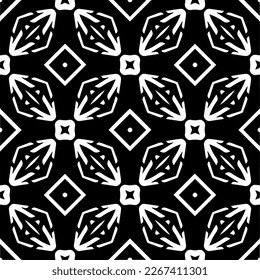 Vector geometric ornament in ethnic style. Seamless pattern with  abstract shapes,Black and white color. Repeating pattern for decor, textile and fabric.