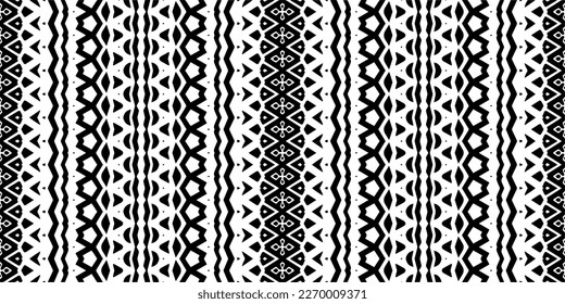 Vector geometric ornament in ethnic style. Seamless pattern with  abstract shapes. Black and white geometric  wallpaper. Repeating pattern for decor, textile and fabric.Abstraction art.