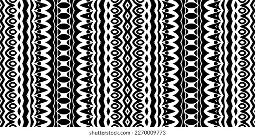 Vector geometric ornament in ethnic style. Seamless pattern with  abstract shapes. Black and white geometric  wallpaper. Repeating pattern for decor, textile and fabric.Abstraction art.