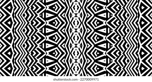 Vector geometric ornament in ethnic style. Seamless pattern with  abstract shapes. Black and white geometric  wallpaper. Repeating pattern for decor, textile and fabric.Abstraction art.