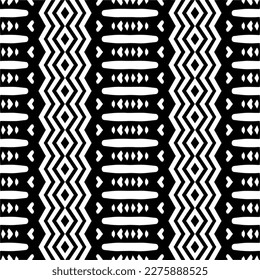 Vector geometric ornament in ethnic style. Seamless pattern with  abstract shapes. Black and white geometric  wallpaper. Repeating pattern for decor, textile and fabric.Abstraction art.
