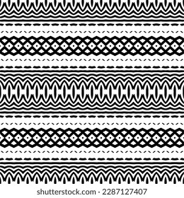 Vector geometric ornament in ethnic style. Seamless pattern with  abstract shapes. Black and white geometric  wallpaper. Repeating pattern for decor, textile and fabric.Abstraction art.