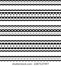 Vektorgeometrische Ornamente im ethnischen Stil. Nahtloses Muster mit abstrakten Formen. geometrische Tapete in Schwarz-Weiß. Wiederholung Muster für Dekoration, Textilien und Stoff.Abstraktion Kunst.