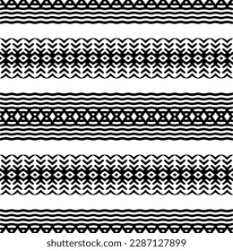 Vektorgeometrische Ornamente im ethnischen Stil. Nahtloses Muster mit abstrakten Formen. geometrische Tapete in Schwarz-Weiß. Wiederholung Muster für Dekoration, Textilien und Stoff.Abstraktion Kunst.