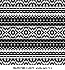 Vector geometric ornament in ethnic style. Seamless pattern with  abstract shapes. Black and white geometric  wallpaper. Repeating pattern for decor, textile and fabric.Abstraction art.