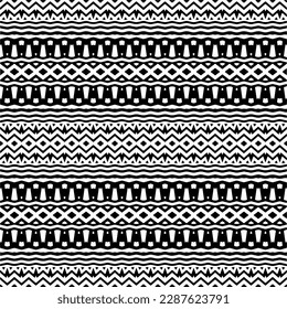 Vector geometric ornament in ethnic style. Seamless pattern with  abstract shapes. Black and white geometric  wallpaper. Repeating pattern for decor, textile and fabric.Abstraction art.