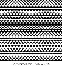 Vector geometric ornament in ethnic style. Seamless pattern with  abstract shapes. Black and white geometric  wallpaper. Repeating pattern for decor, textile and fabric.Abstraction art.