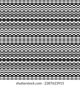 Vector geometric ornament in ethnic style. Seamless pattern with  abstract shapes. Black and white geometric  wallpaper. Repeating pattern for decor, textile and fabric.Abstraction art.