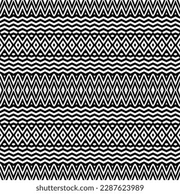 Vector geometric ornament in ethnic style. Seamless pattern with  abstract shapes. Black and white geometric  wallpaper. Repeating pattern for decor, textile and fabric.Abstraction art.
