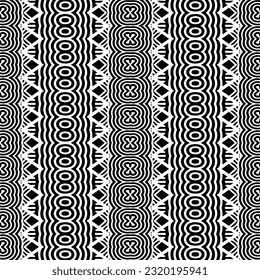 Ornamento geométrico vectorial de estilo étnico. Patrón sin brillo con formas abstractas. Papel de pared geométrico en blanco y negro. Patrón repetitivo de decoración, textil y de tela. Arte de abstracción.