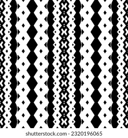 Vektorgeometrische Ornamente im ethnischen Stil. Nahtloses Muster mit abstrakten Formen. geometrische Tapete in Schwarz-Weiß. Wiederholte Muster für Dekoration, Textilien und Stoff. Abstraktionskunst.