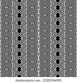 Ornamento geométrico vectorial de estilo étnico. Patrón sin brillo con formas abstractas. Papel de pared geométrico en blanco y negro. Patrón repetitivo de decoración, textil y de tela. Arte de abstracción.
