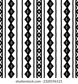 Vektorgeometrische Ornamente im ethnischen Stil. Nahtloses Muster mit abstrakten Formen. geometrische Tapete in Schwarz-Weiß. Wiederholte Muster für Dekoration, Textilien und Stoff. Abstraktionskunst.