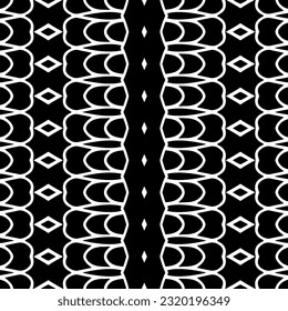 Vektorgeometrische Ornamente im ethnischen Stil. Nahtloses Muster mit abstrakten Formen. geometrische Tapete in Schwarz-Weiß. Wiederholte Muster für Dekoration, Textilien und Stoff. Abstraktionskunst.