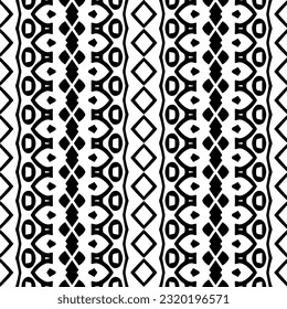 Vector geometric ornament in ethnic style. Seamless pattern with  abstract shapes. Black and white geometric  wallpaper. Repeating pattern for decor, textile and fabric. Abstraction art.