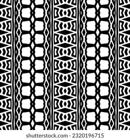 Vector geometric ornament in ethnic style. Seamless pattern with  abstract shapes. Black and white geometric  wallpaper. Repeating pattern for decor, textile and fabric. Abstraction art.