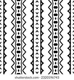 Vector geometric ornament in ethnic style. Seamless pattern with  abstract shapes. Black and white geometric  wallpaper. Repeating pattern for decor, textile and fabric. Abstraction art.