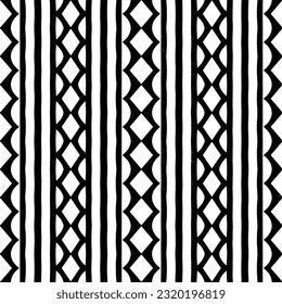 Ornamento geométrico vectorial de estilo étnico. Patrón sin brillo con formas abstractas. Papel de pared geométrico en blanco y negro. Patrón repetitivo de decoración, textil y de tela. Arte de abstracción.