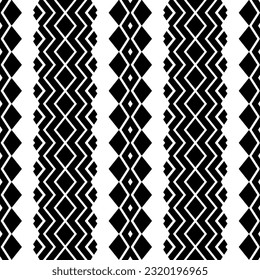 Vector geometric ornament in ethnic style. Seamless pattern with  abstract shapes. Black and white geometric  wallpaper. Repeating pattern for decor, textile and fabric. Abstraction art.