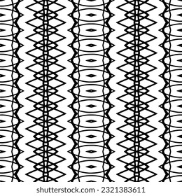 Vector geometric ornament in ethnic style. Seamless pattern with  abstract shapes. Black and white geometric  wallpaper. Repeating pattern for decor, textile and fabric. Abstraction art.