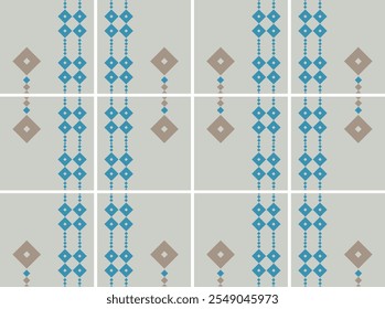 Ornamento geométrico de Vector en estilo étnico. Abstractas patrón sin fisuras con cuadrados, diamantes, triángulos, rejilla, repetir azulejos. Textura de fondo moderna simple. Repita el diseño geográfico. Colores naturales tranquilos.