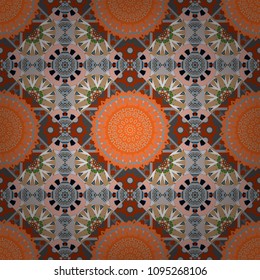 Vector geometric ornament texture with linear stars, angular geometric figures. Abstract geometric seamless pattern painted in red, brown and orange colors. For furniture, fabric, textile.