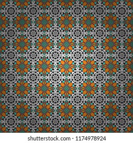 Vector geometric ornament texture with linear stars, angular geometric figures. Abstract geometric seamless pattern painted in gray, blue and brown colors. For furniture, fabric, textile.