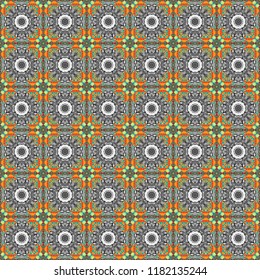 Vector geometric ornament texture with linear stars, angular geometric figures. Abstract geometric seamless pattern painted in gray, brown and orange colors. For furniture, fabric, textile.