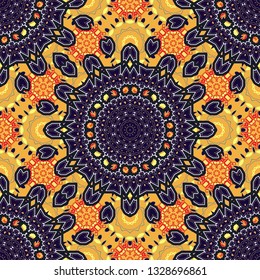 Vector geometric ornament texture with linear stars, angular geometric figures. Abstract geometric seamless pattern painted in black, yellow and gray colors. For furniture, fabric, textile.