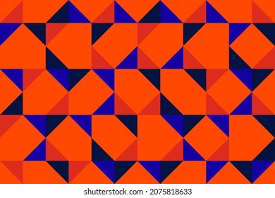 Vector geometric pattern, abstract composition made with random colorful triangles on an orange background. Bauhaus style inspiration. Energetic design for banner, poster, card. Vector EPS 10.  