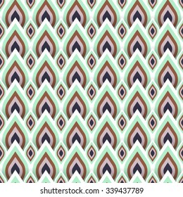 Vector geometric pattern with abstract leaf ornament in soft organic colors. Bold geometry print in art deco style with drops. Seamless background with ethnic, Arabic, Indian, Turkish, ottoman motifs