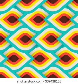 Vector geometric pattern with abstract leaf ornament in bright fun colors. Bold geometry print in art deco style with drops. Seamless background with ethnic, Arabic, Indian, Turkish, ottoman motifs