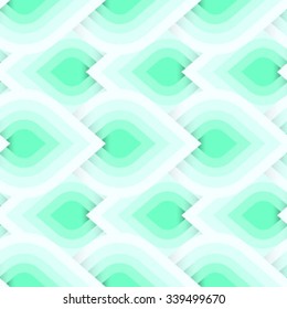 Vector geometric pattern with abstract leaf ornament in blue multiple colors. Bold geometry print in art deco style with drops. Seamless background with ethnic, Arabic, Indian, Turkish, ottoman motifs