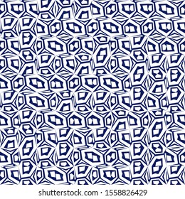 Vector geometric pattern with abstract motifs, rotating shapes. Seamless background in mid century vintage style of 1960s in black and white color. Fashion textile print with bold shapes