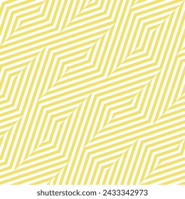 Vector geometric pattern. Abstract seamless striped background. Simple yellow and white graphic texture with chevron, diagonal broken lines, stripes. Optical art. Funky repeat design for decor, print