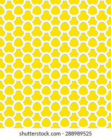 Vector geometric pattern with art deco motifs. Simple vector texture with scales and round shapes in vintage 1920s and 1930s style. Decorative retro background in bright yellow color.