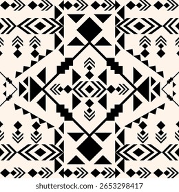 vector geometric pattern, black and white, traditional ethnic ikat, seamless, abstract fabric border for printing fabric, dress, carpet, curtain and batik, embroidery style,Aztec,African, Indian,etc.