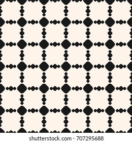 Vector geometric pattern with circles, carved lattice, intersecting lines, square grid. Ornamental seamless texture. Abstract monochrome background, repeat tiles. Design for decor, ceramic, textile