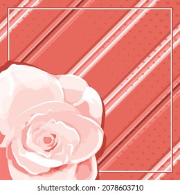 Vector geometric pattern, diagonal stripe with a of a rose on a coral background, for fabric design, tile, scarf, hijab.