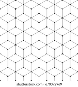 Vector Geometric Pattern Grid Texture With Lines And Dots. Seamless Hexagon Background.