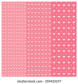 Vector geometric pattern with hearts repeating texture on pink background