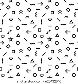 Vector geometric pattern with hipster forms. Line, square, triangle, circle shape . Retro seamless pattern,