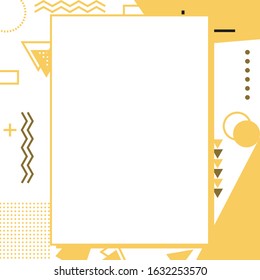 Vector geometric pattern with hipster shape text box design. Lines, squares, triangles, circle shapes. Seamless retro pattern