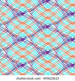 Vector geometric pattern with intersecting lines and squares of different colors. Striped modern bold print in the style of 1980-ies for summer fall fashion. Abstract dynamic techno Chevron background