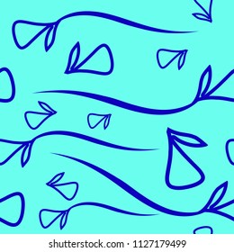 Vector geometric pattern made from plant blue elements on a blue background. For design of fabric or objects of design of natural products.
