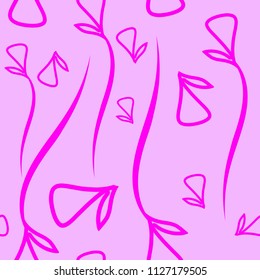 Vector geometric pattern made from plant violet elements on a pink background. For design of fabric or objects of design of natural products.

