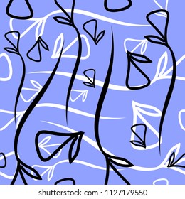 Vector geometric pattern made from plant black and white elements on a lead background. For design of fabric or objects of design of natural products.
