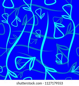 Vector geometric pattern made from plant blue and mint elements on a blue background. For design of fabric or objects of design of natural products.
